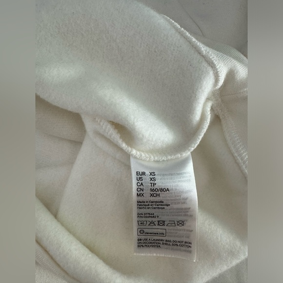 H&M Au Revoir Printed Gold Beaded White Fleece Sweatshirt XS - Picture 7 of 9
